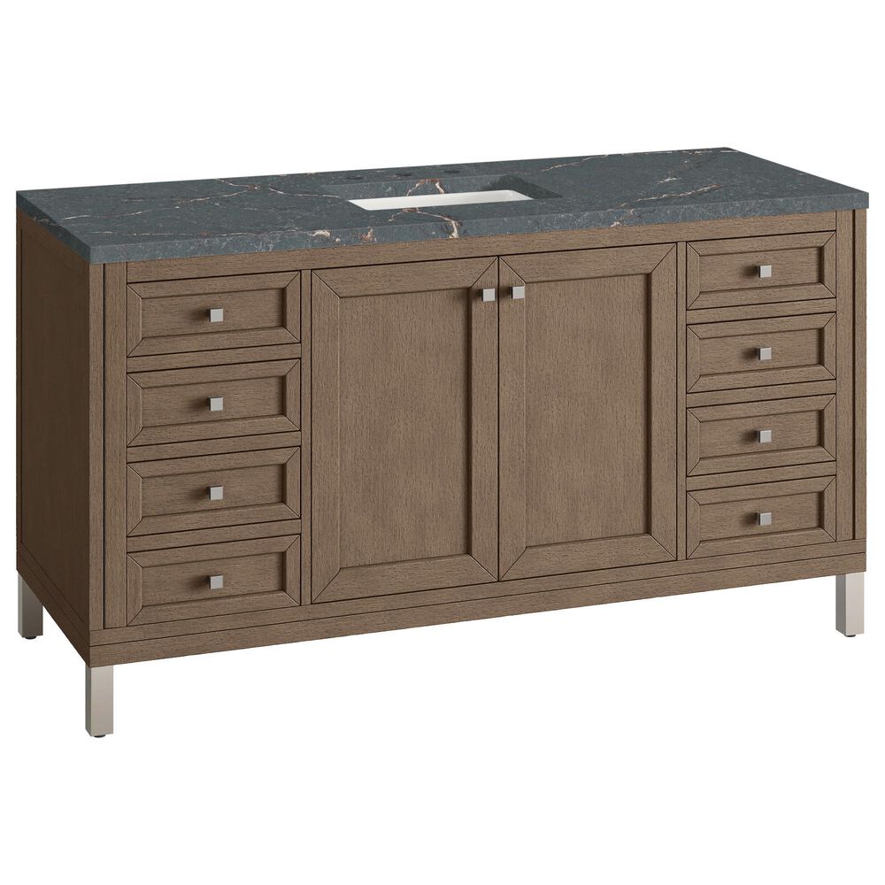 James Martin Vanities Chicago 60" Single Bathroom Vanity in Whitewashed Walnut with 3 cm Parisien Bleu Quartz Top and Rectangular Sink, , large