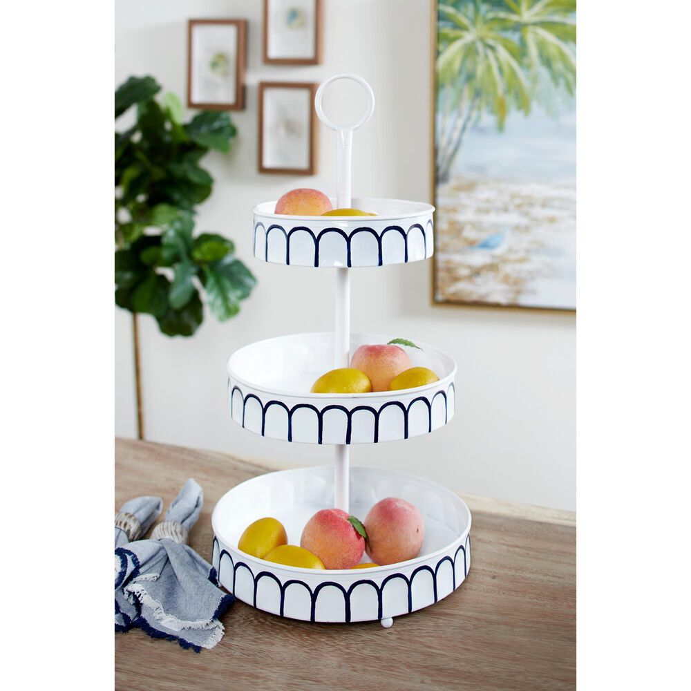 Maple and Jade 26&quot; Farmhouse Metal 3-Tier Server in White and Navy Blue, , large