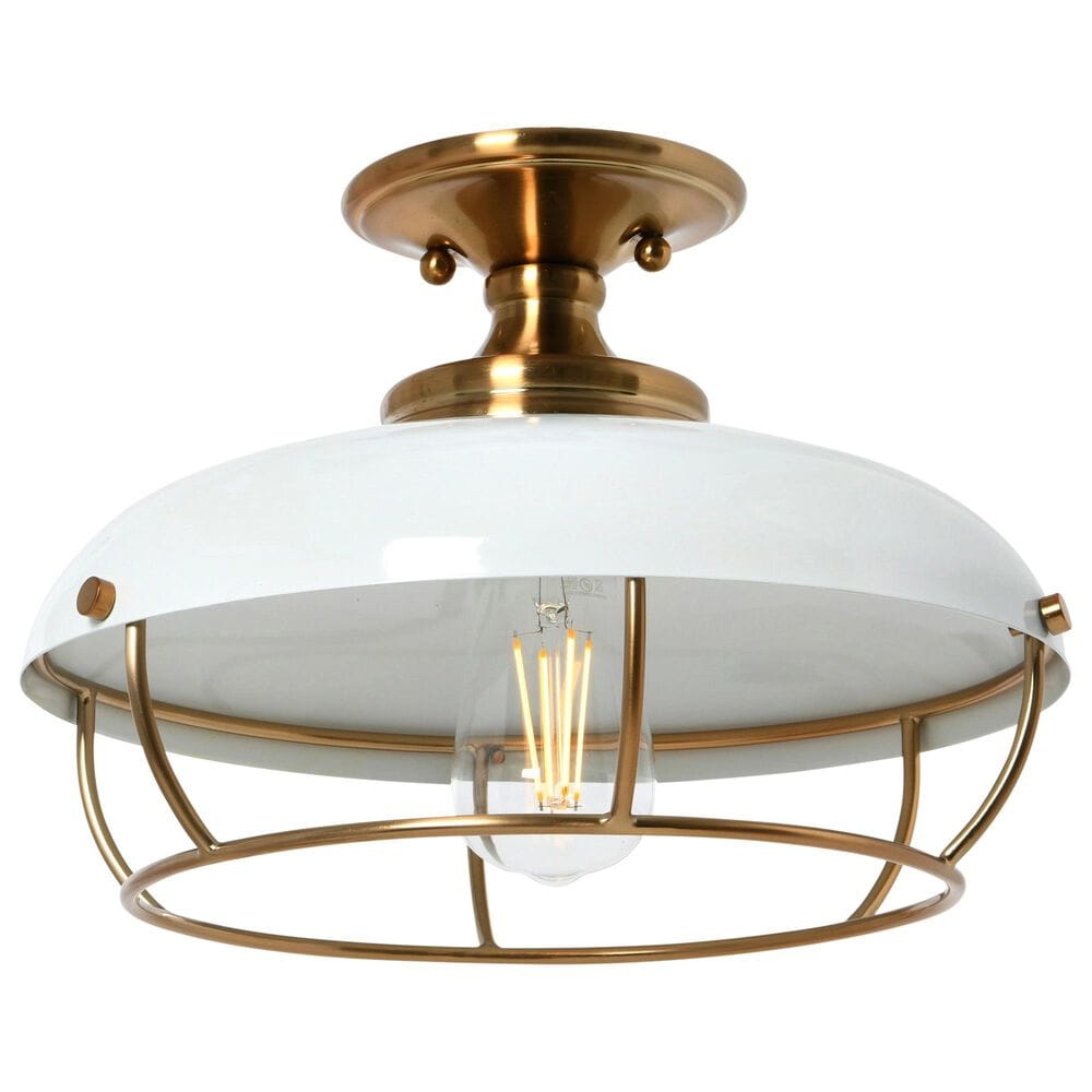 Creative Coop Presley 1-Light Semi-Flush Mount with Navy Blue Shade in Brushed Brass, , large