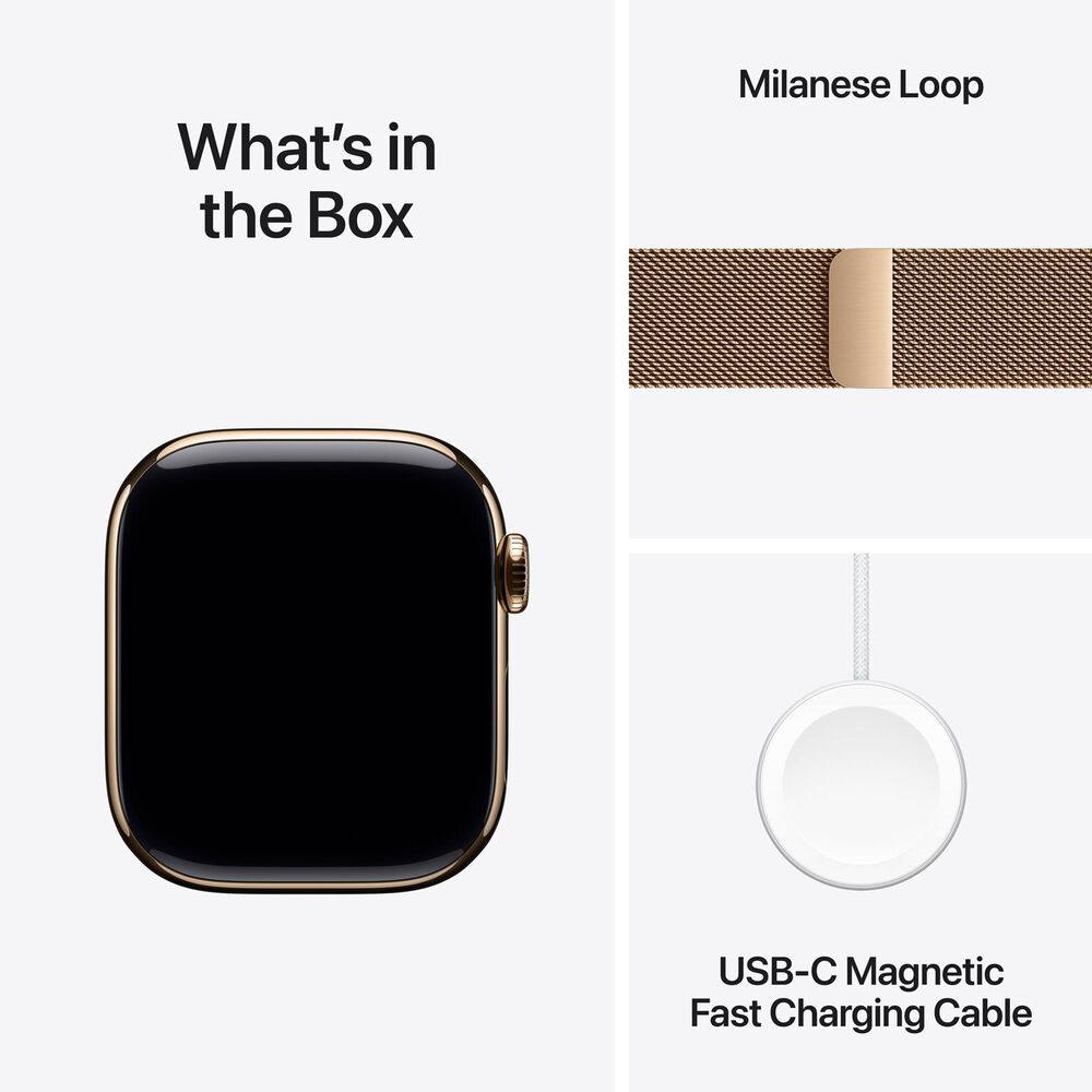 Apple Watch Series 10 GPS + Cellular 42mm Gold Titanium Case with Gold Milanese Loop, , large