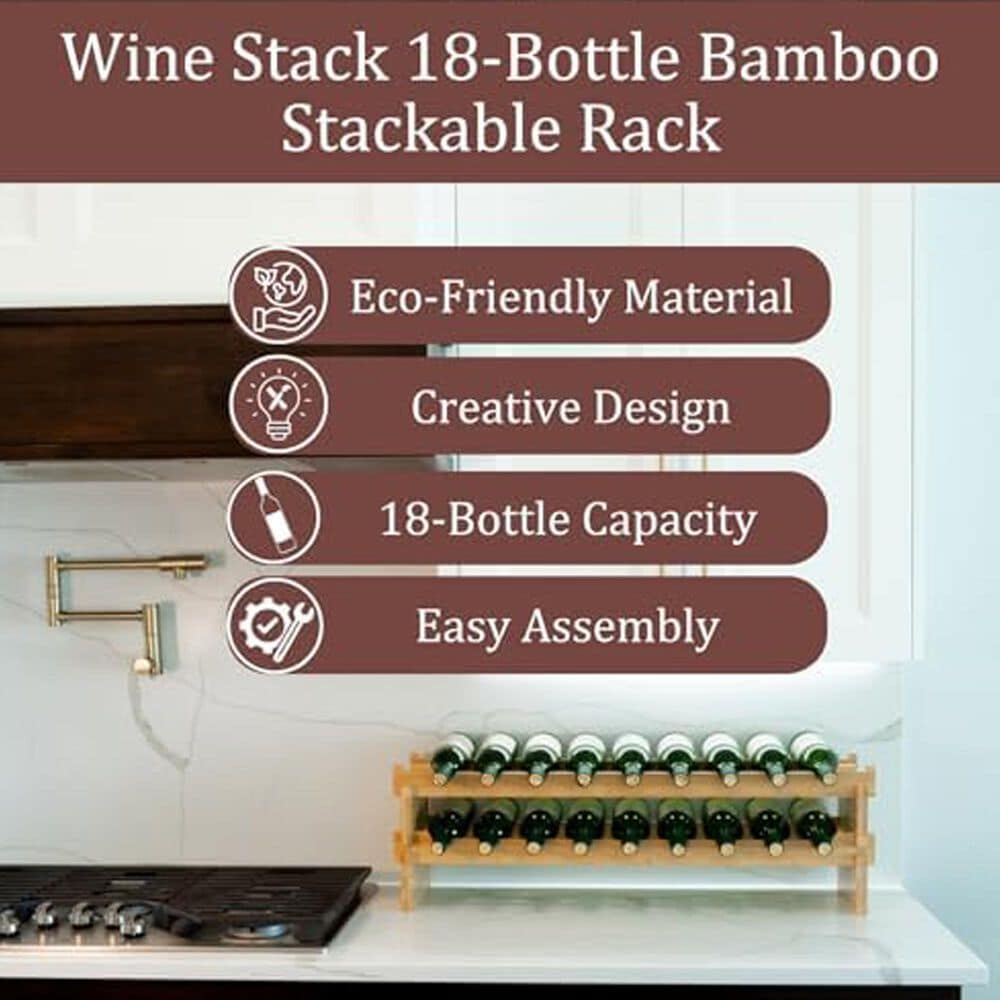 HOMLUX 18-Bottle Bamboo Stackable Modular Wine Rack in Natural, , large