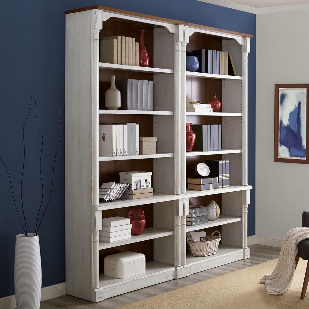 Wycliff Bay Durham 6-Shelf Bookcase in Weathered White and Cherry &#40;Set of 2&#41;, , large
