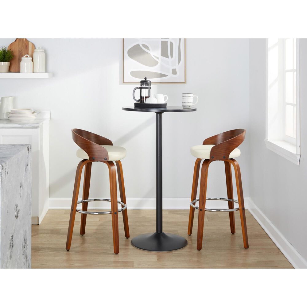 LumiSource Grotto 30" Swivel Barstool with Cream Faux Leather Upholstery in Walnut and Chrome (Set of 2), , large