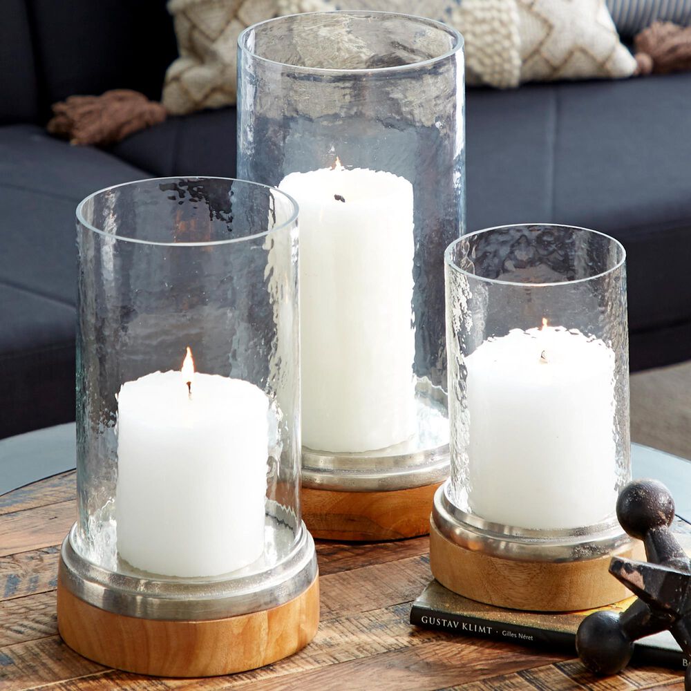 Maple and Jade Hurricane Lamp in Brown, Silver and Clear (Set of 3), , large