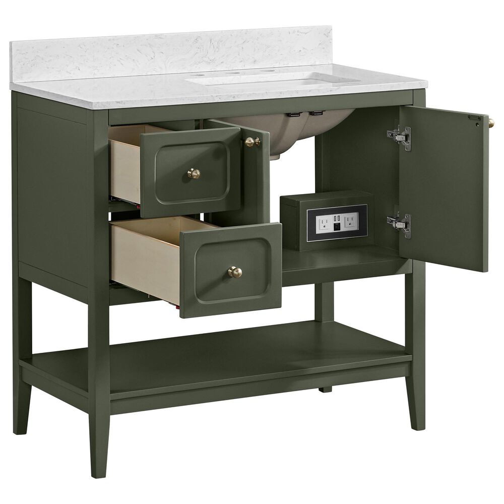 37B Ravello 36" Single Bathroom Vanity Cabinet in Deep Olive Green with Marble Top and Backsplash, , large