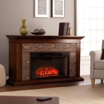 Southern Enterprises Ascrick Electric Fireplace in Whiskey Maple/Durango Faux Stone, , large