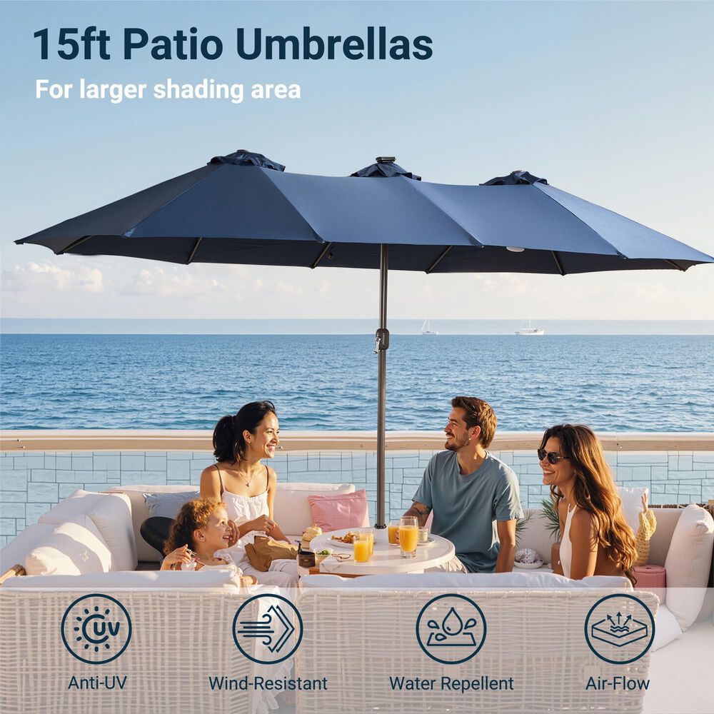 HOMLUX 2-Piece 14.5 ft Patio Umbrella Set in Dark Blue, , large