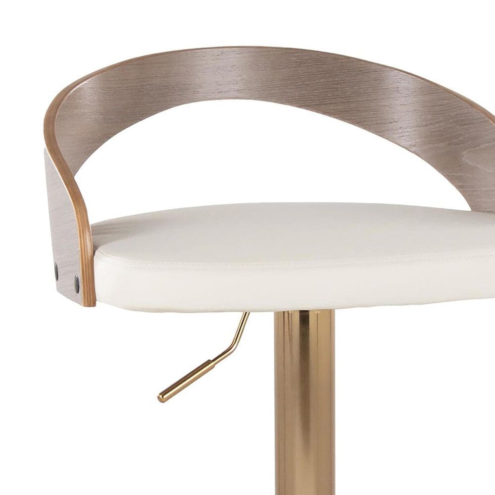 LumiSource Grotto Swivel Barstool with White Faux Leather Upholstery in Gold and Light Grey (Set of 2), , large