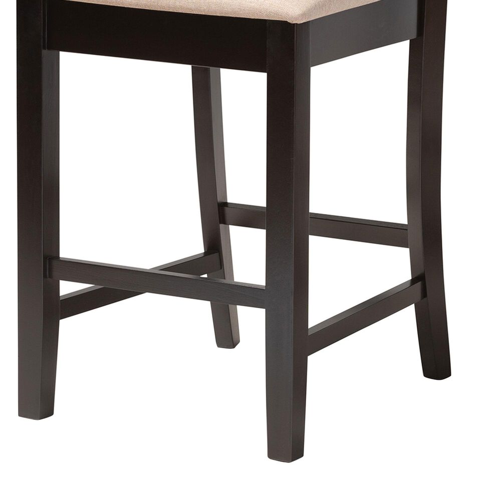 Baxton Studio Lenoir Counter Height Pub Chair with Sand Cushion in Espresso Brown (Set of 2), , large