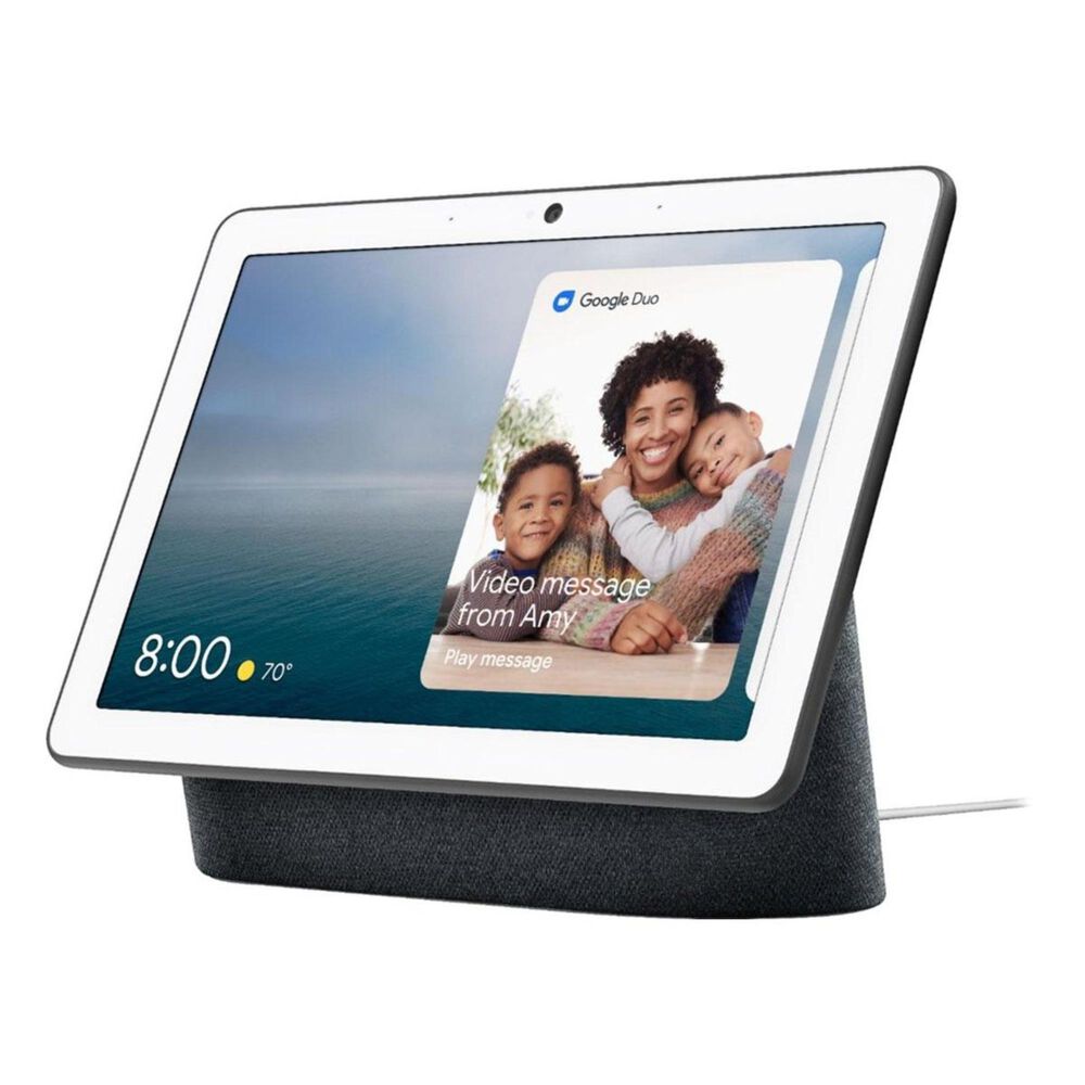 Google Nest Hub Max with Google Assistant - Charcoal + Nest Indoor and Outdoor Battery-Powered Security Camera in Snow - Set of 2, , large