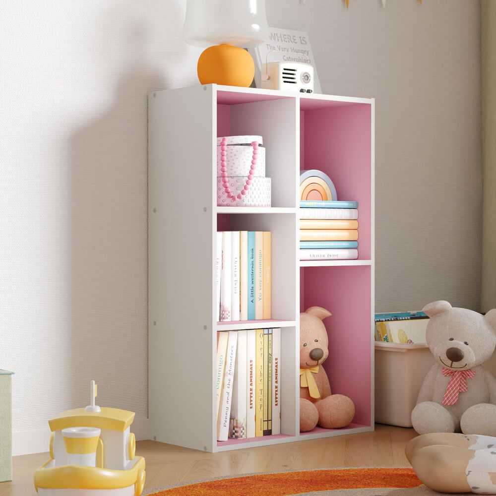 HOMLUX 5-Cube Reversible Storage Bookshelf in White and Pink, , large