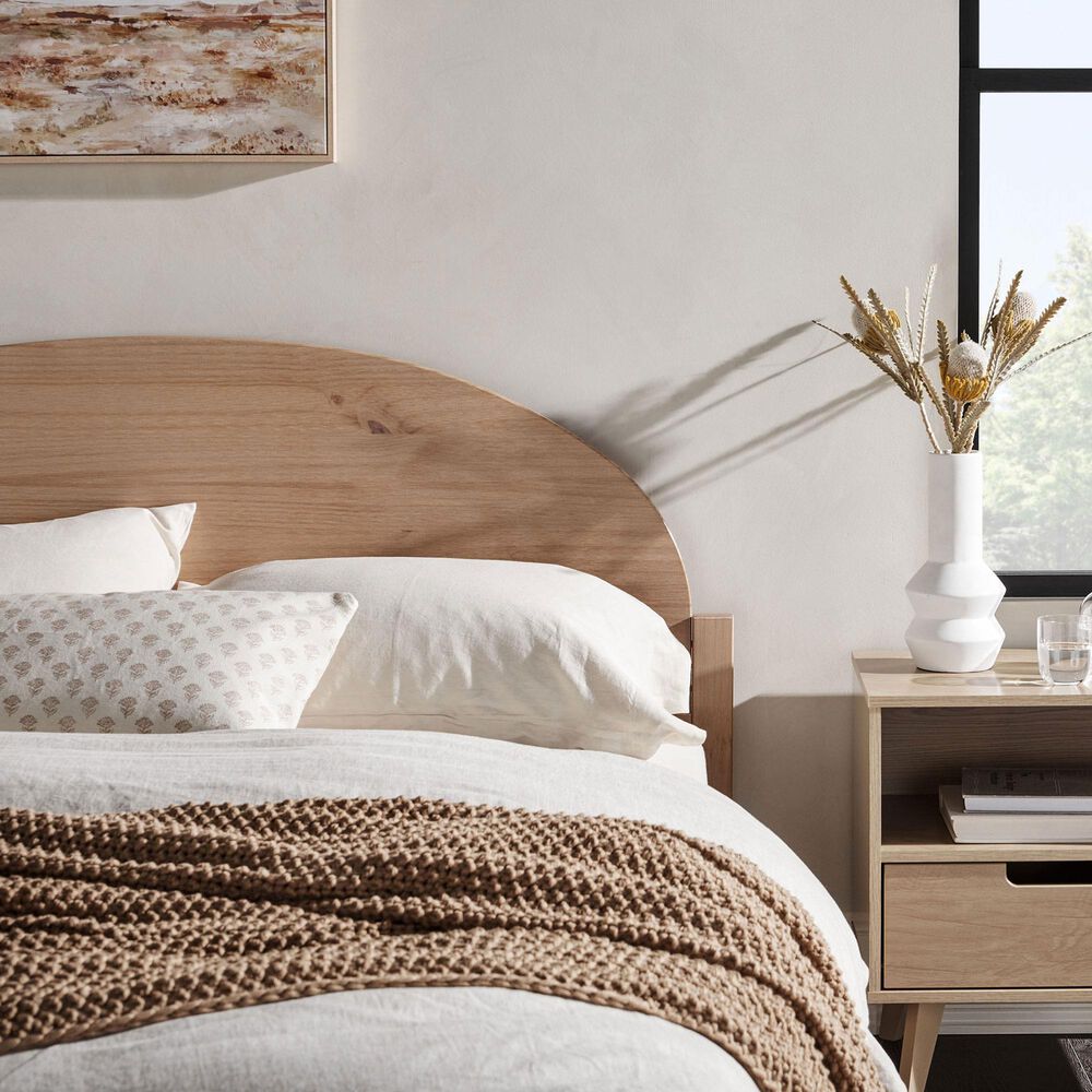 Walker Edison Elias Queen Platform Bed with Arched Headboard in Cerused White, , large