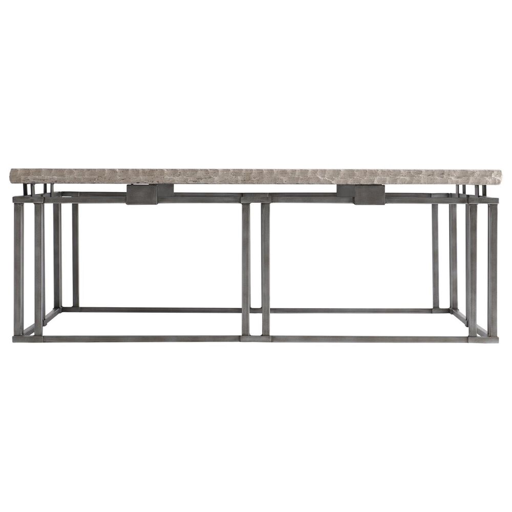 Bernhardt Riverton 48&quot; Cocktail Table in Honed Bianco Travertine and Silver, , large