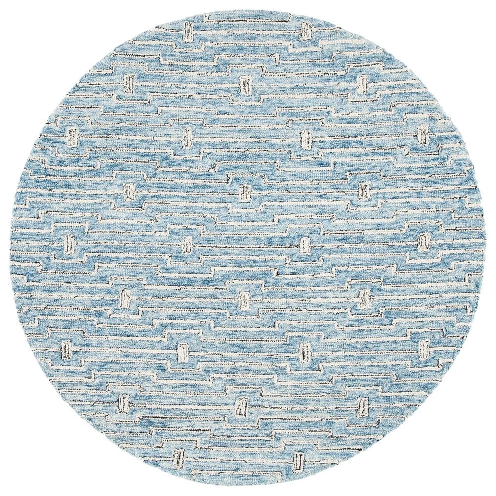 Safavieh Micro-Loop MLP178M 5" Round Light Blue and Ivory Area Rug, , large
