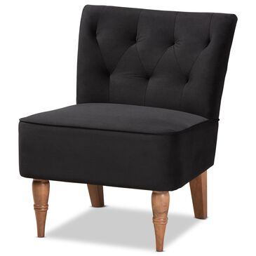 Baxton Studio Harmon Accent Chair in Black and Walnut Brown, , large
