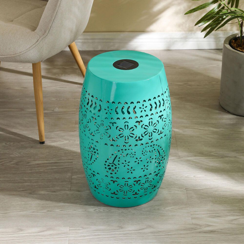 Hearth and Haven Outdoor Side Table with Built-In Solar Battery in Teal, , large