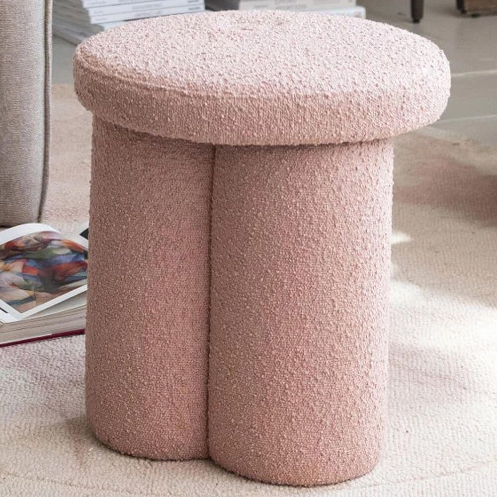 Teak Interiors Upholstered Stool in Pink, , large