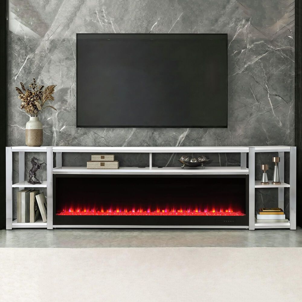 Mayberry Hill Midway 80" TV Console with Firelight in White, , large