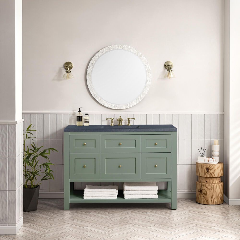 James Martin Vanities Breckenridge 48&quot; Single Bathroom Vanity in Smokey Celadon with 3 cm Charcoal Soapstone Quartz Top and Rectangular Sink, , large
