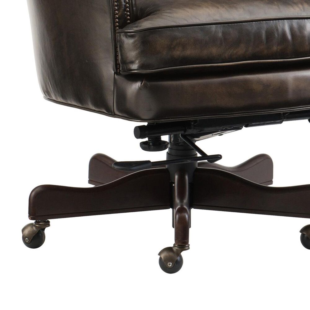 Hooker Furniture Theodore Executive Swivel Tilt Chair in Brown Leather and Dark Wood, , large
