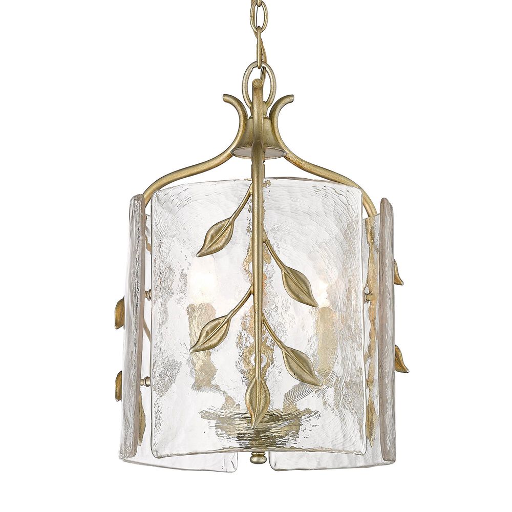 Golden Lighting Calla 3-Light Wide Pendant with Hammered Water Glass Shade in White Gold, , large