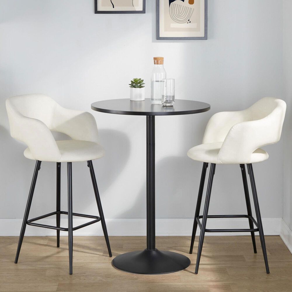 LumiSource Margarite Counter Stool with Cream Cushion in Black &#40;Set of 2&#41;, , large