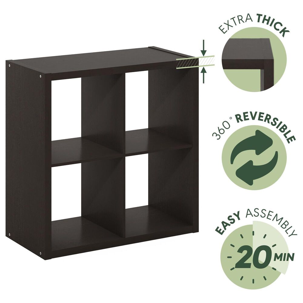 HOMLUX 4-Cube Reversible Open Back Bookshelf in Dark Oak, , large