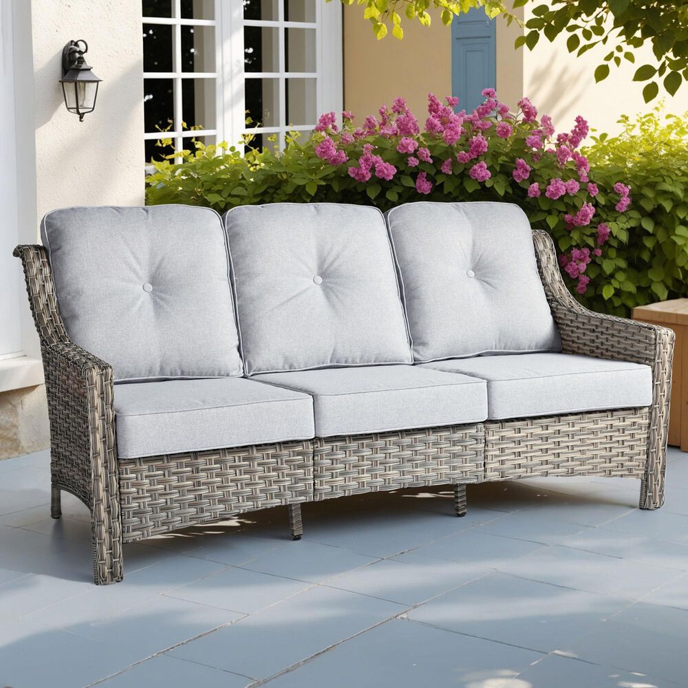 HOMLUX Outdoor Wicker Conversation Sofa in Gray, , large