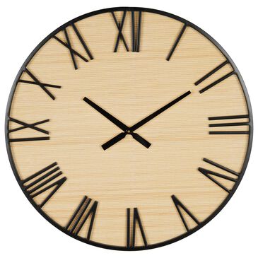 Maple and Jade Decorative Wall Clock in Light Brown and Matte Black, , large