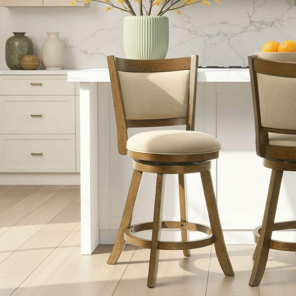 Armen Living Aiden Swivel Counter Height Stool with Gray Upholstery in Sepia Brown, , large