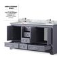 Lexora Home Dukes 60" Double Bathroom Vanity in Dark Grey with White Carrara Marble Top and Rectangular Sinks, , large