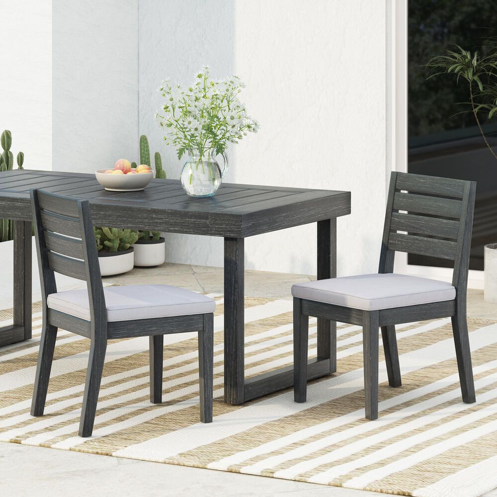 Hearth and Haven Outdoor Armless Dining Chair with Dark Gray Frame in Light Gray (Set of 2), , large
