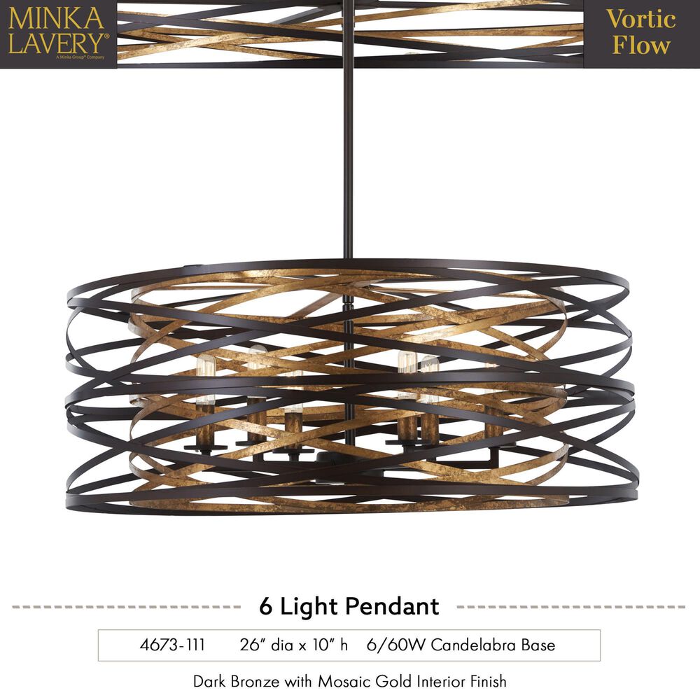 Minka-Lavery Vortic Flow 26" 6-Light Pendant Ceiling Light in Dark Bronze, , large