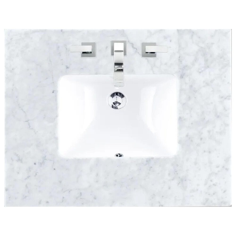 James Martin Vanities Bristol 30&quot; Single Bathroom Vanity in Bright White with 3 cm Carrara White Marble Top and Rectangular Sink, , large