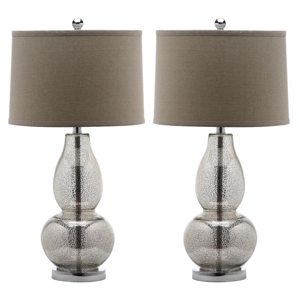 Safavieh Mercurio 28.5" Double Gourd Lamp in Ivory/Silver with Tan Shade (Set of 2), , large