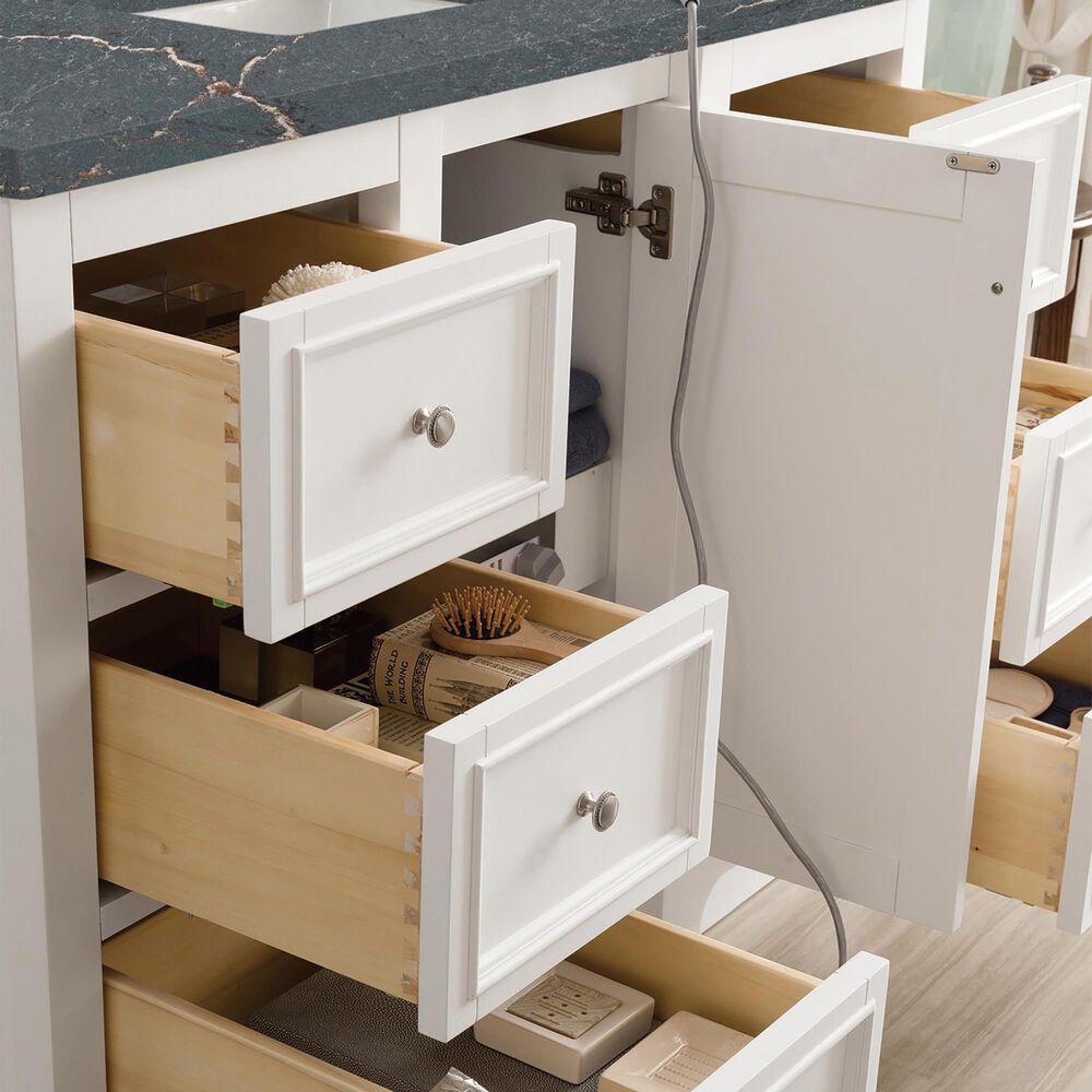 James Martin Vanities De Soto 48" Single Bathroom Vanity in Bright White with 3 cm Parisien Bleu Quartz Top and Rectangular Sink, , large