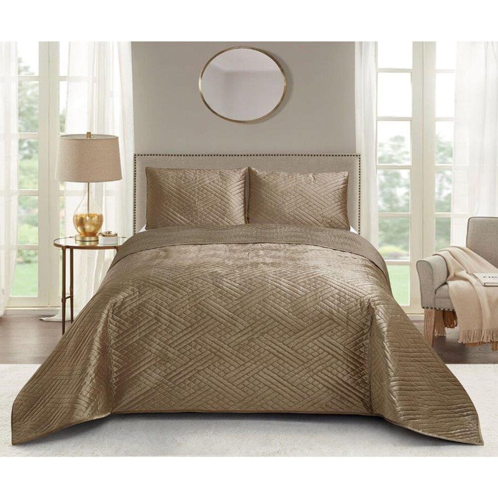 Duke Imports Virah Bella Micromink 3-Piece King Quilt Set in Diamond Mocha Weave, , large