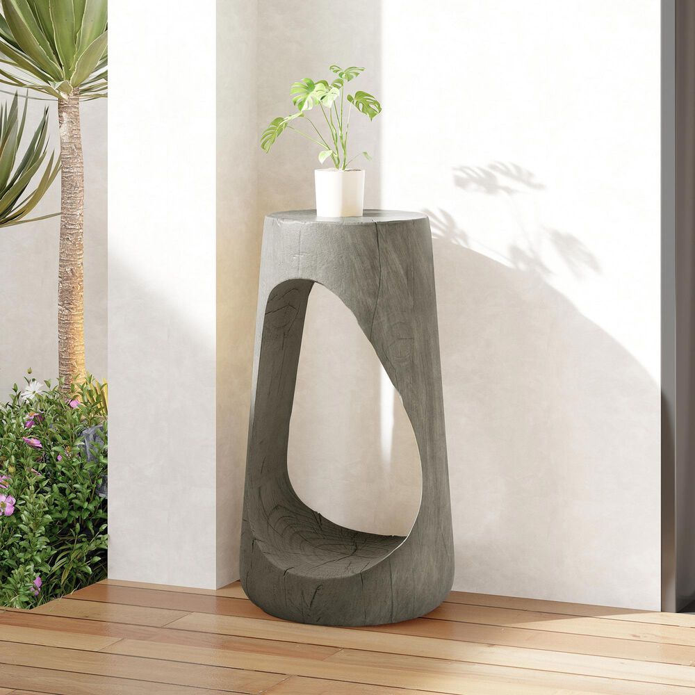 Hearth and Haven Outdoor End Table with Hollow Design in Gray, , large