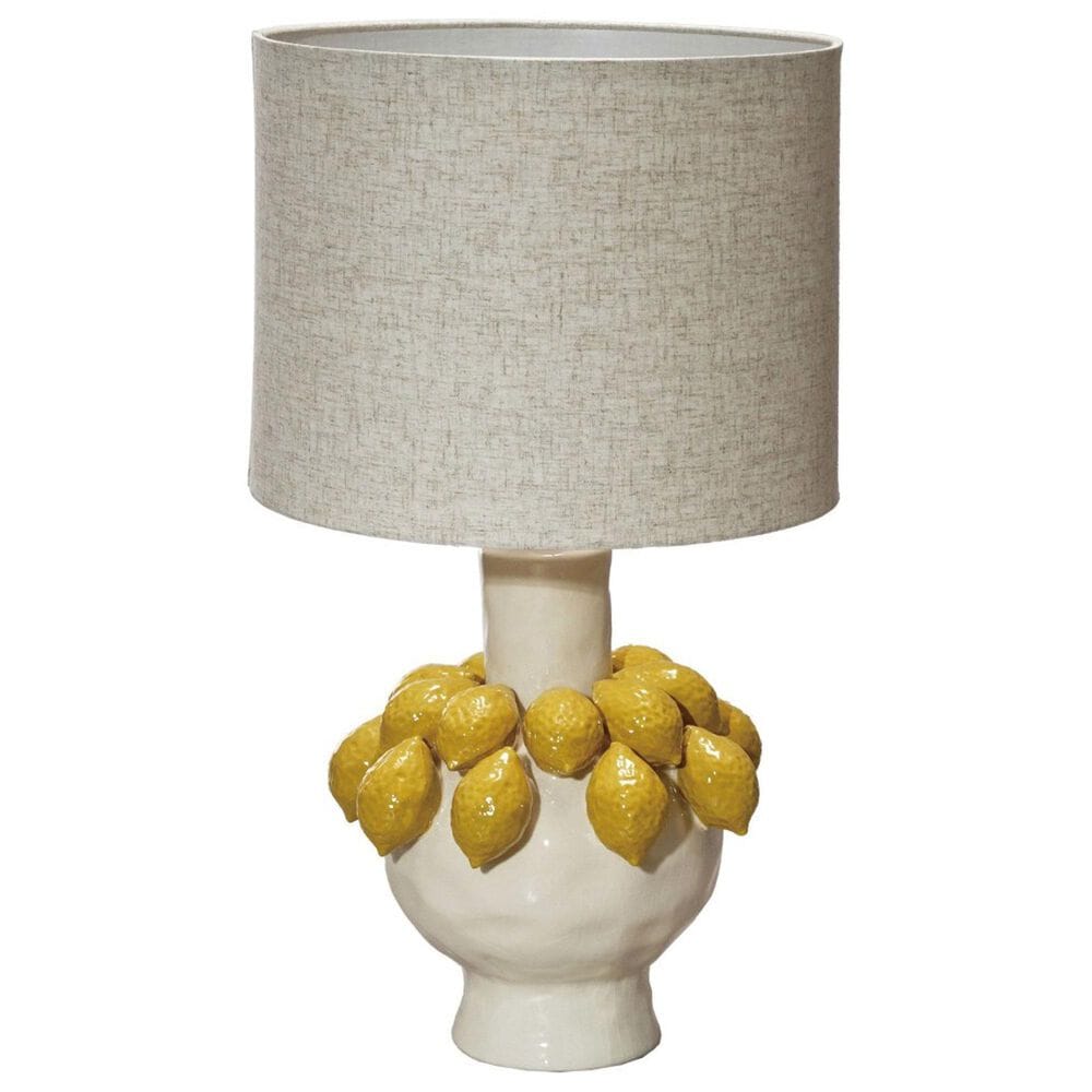 Teak Interiors Clementine Stoneware Lemon Table Lamp in Yellow and Cream, , large