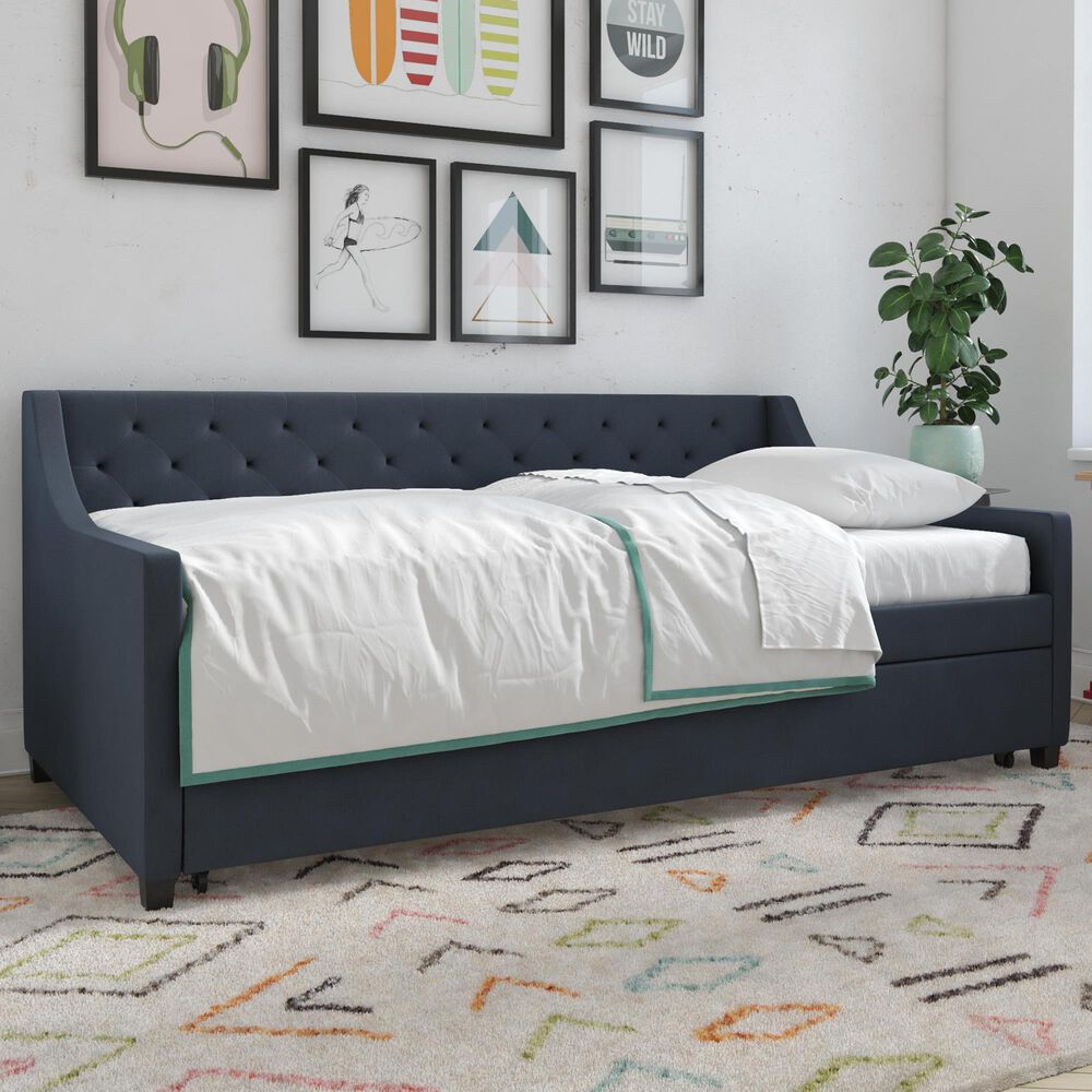 Novogratz Her Majesty Daybed Trundle In Blue Linen Nebraska Furniture Mart