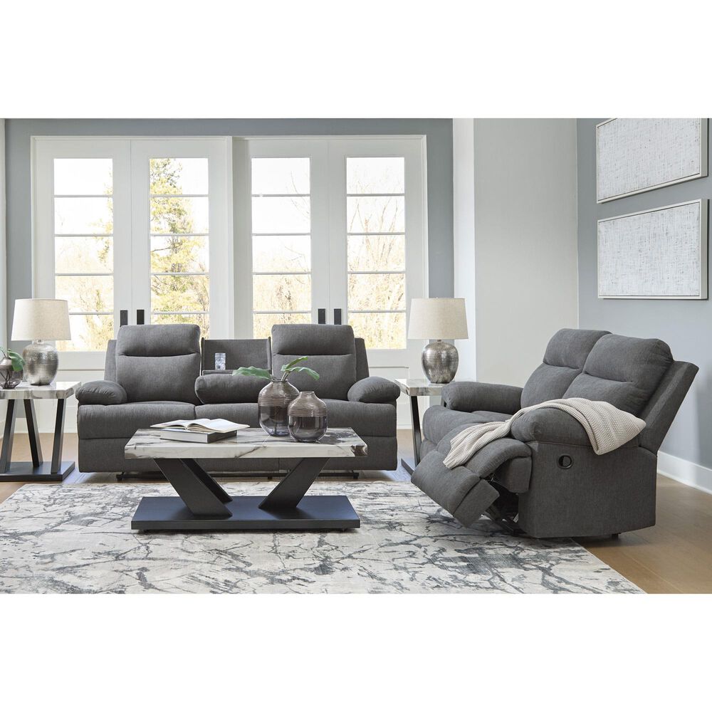 Ashley Side-Swipe Manual Reclining Loveseat in Charcoal, , large