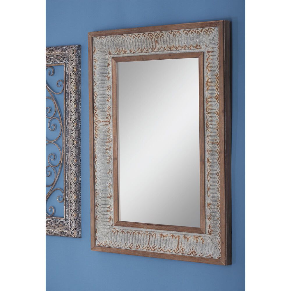 Maple and Jade 29&quot; x 39&quot; Wall Mirror in Distressed Grey and Brown, , large