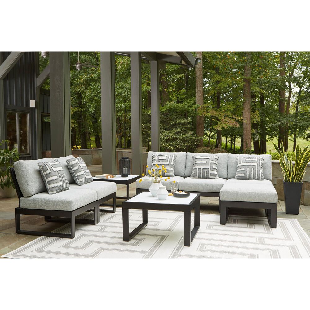 Ashley Beachloft Patio Ottoman with Gray Cushion in Black, , large