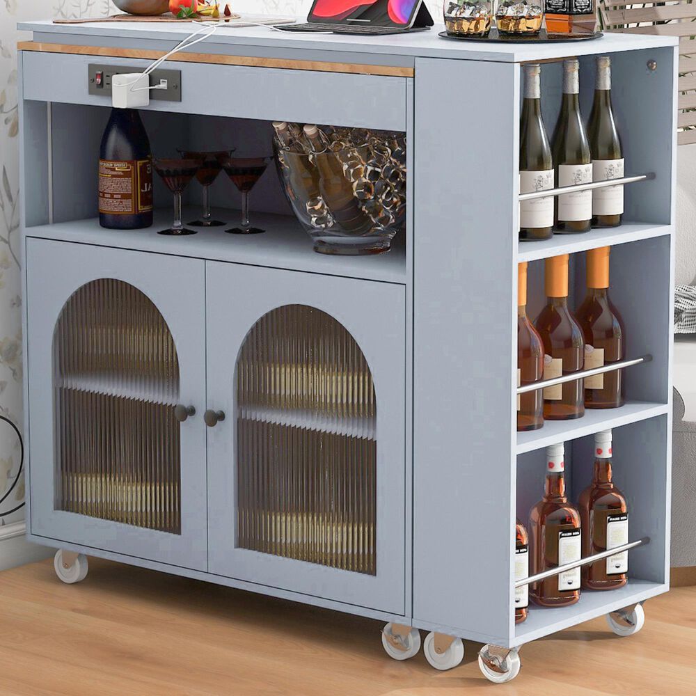 HOMLUX 56" Kitchen Island with Extended Table in Grey, , large