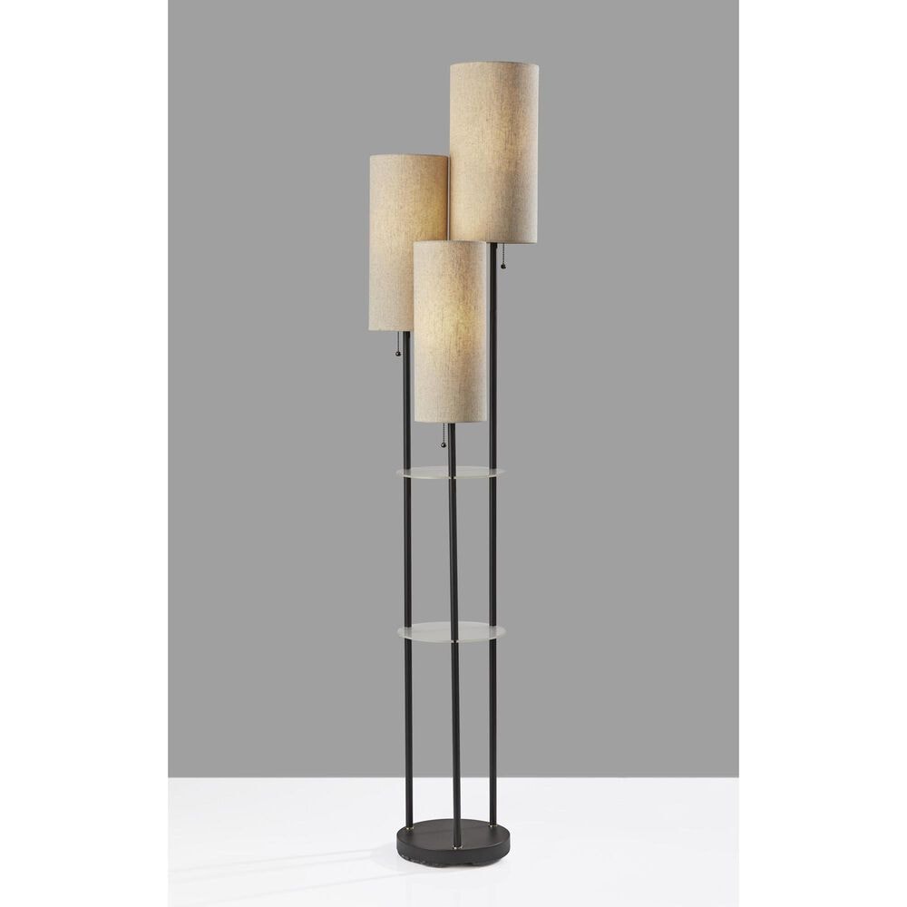 Adesso Trio Shelf Floor Lamp in Black and Antique Brass, , large