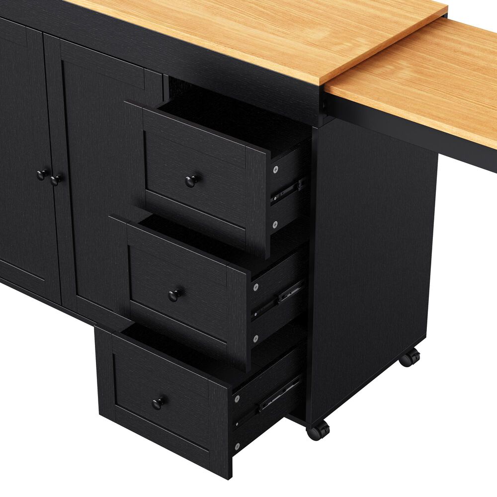 HOMLUX 74.8" Kitchen Island with Extendable Dining Table in Black and Natural, , large