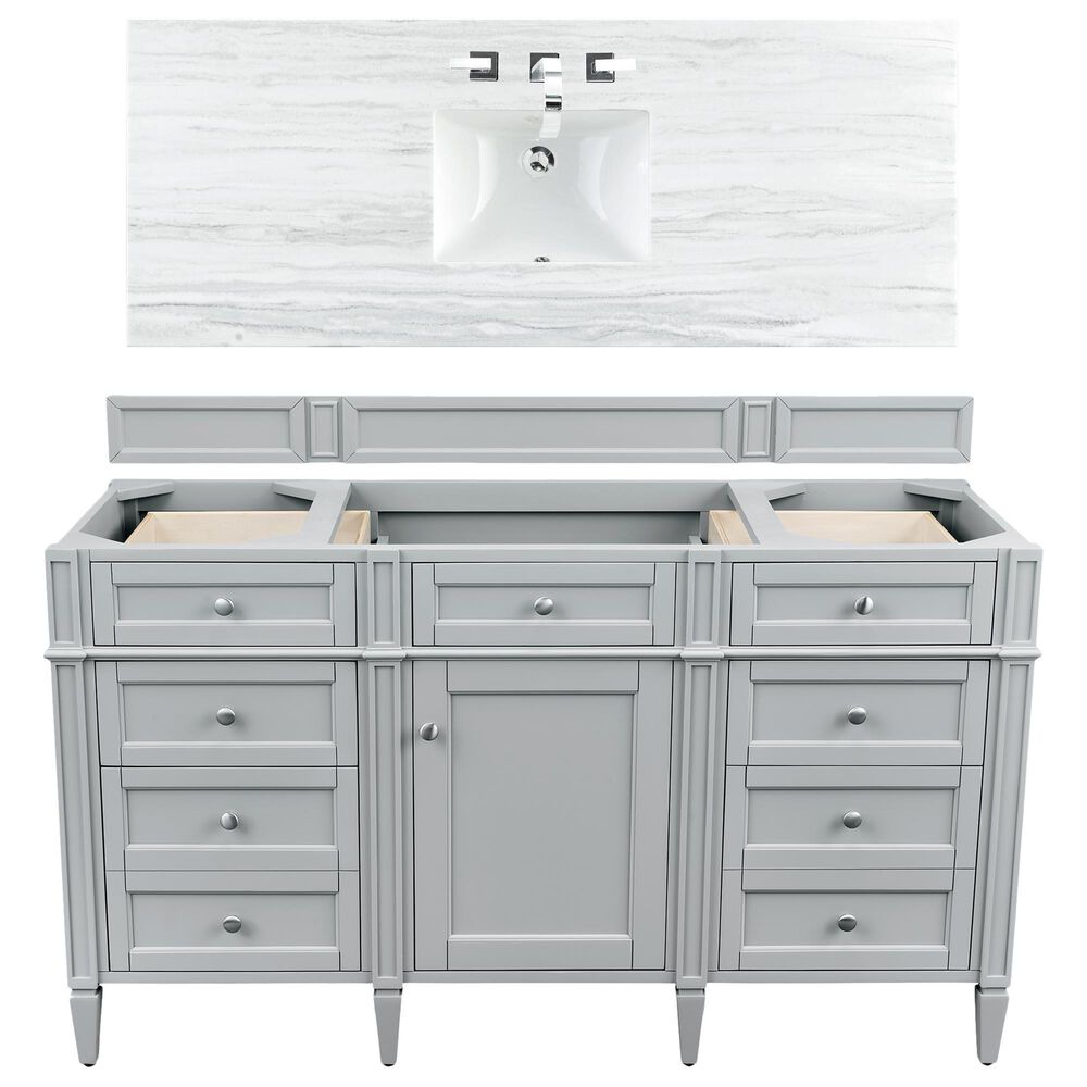 James Martin Vanities Brittany 60" Single Bathroom Vanity in Urban Gray with 3 cm Arctic Fall Solid Surface Top and Rectangle Sink, , large