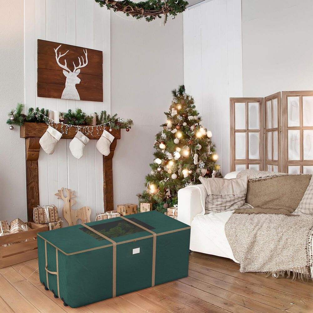 Timberlake 9&#39; Rolling Christmas Tree Storage Bag with Wheels in Green and Gold, , large