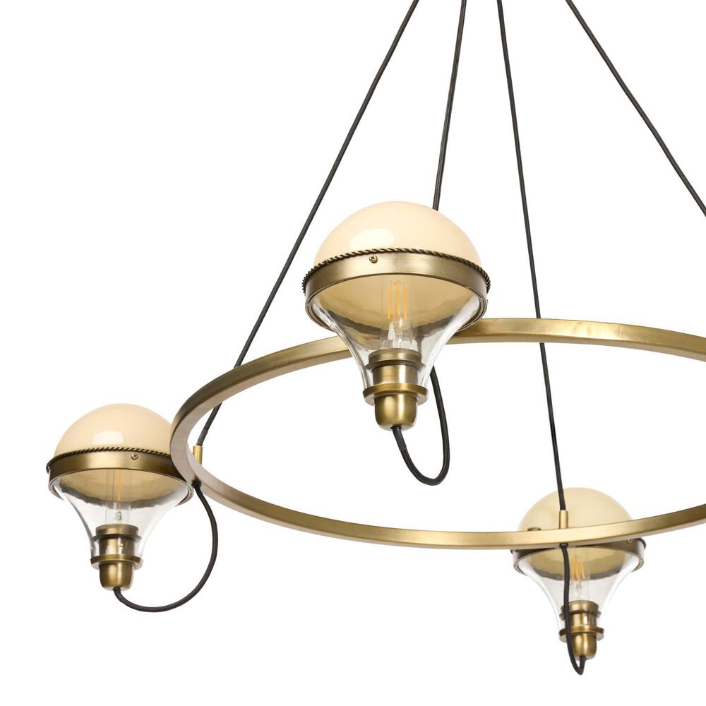 Amber Lewis x Four Hands Hockley 4-Light Chandelier with Cream Glass Shades in Aged Antique Brass, , large