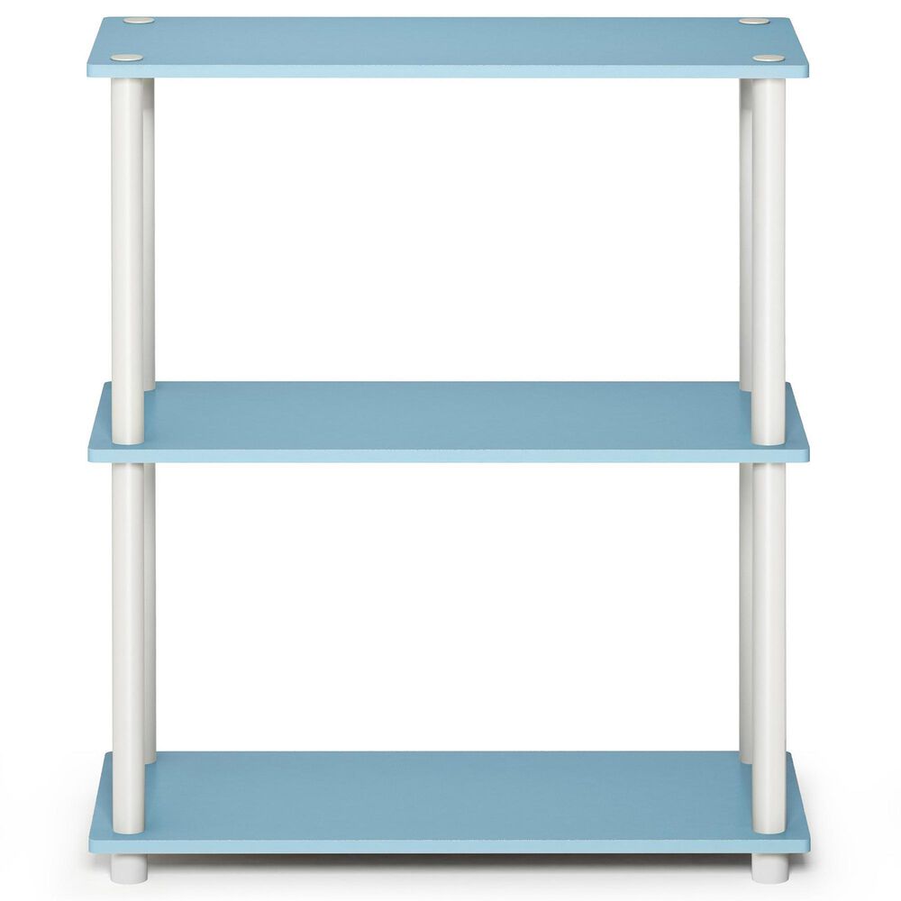 HOMLUX 3-Tier Compact Open Storage Bookshelf in Light Blue and White, , large